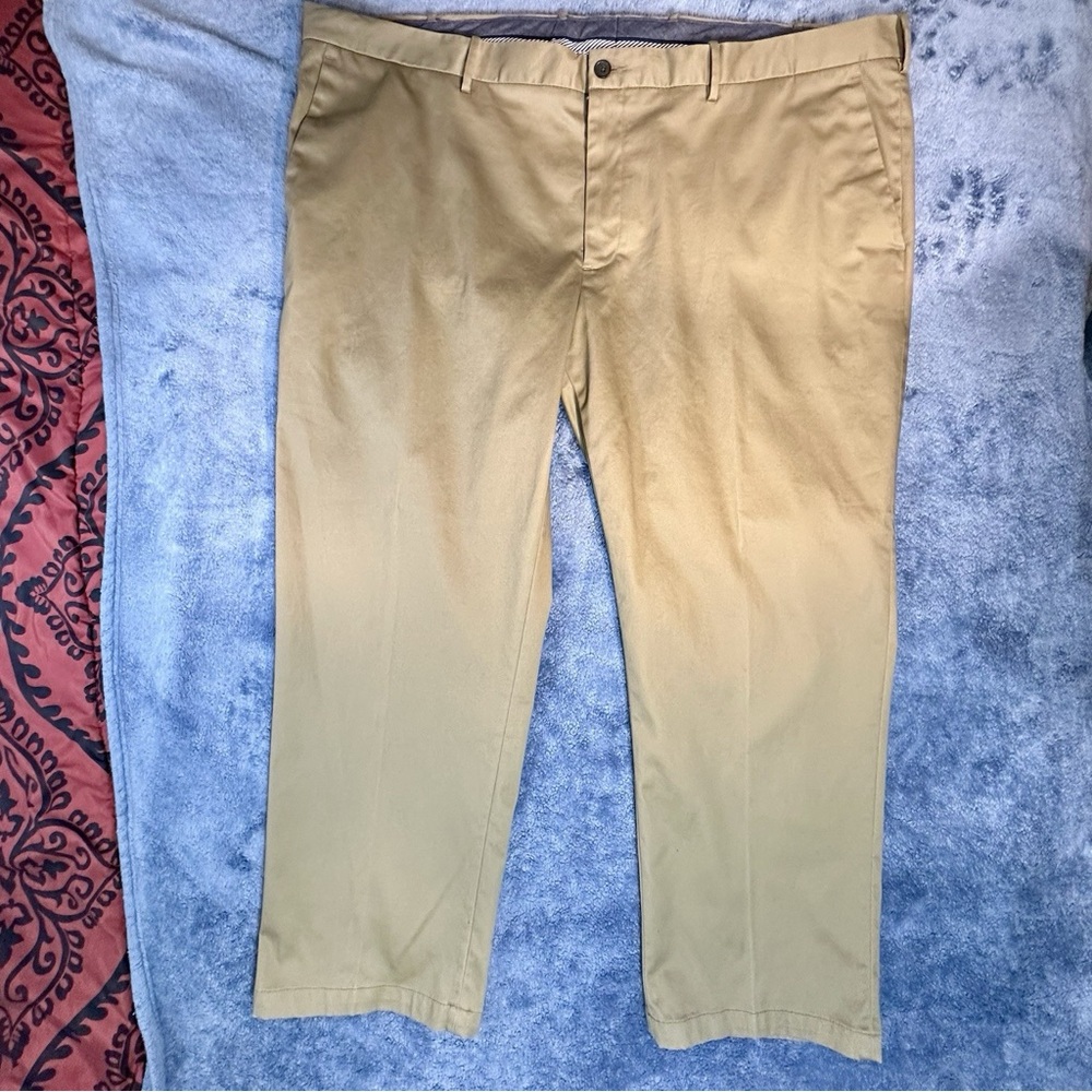 Perry Ellis Men’s 46x30 Khaki Flat Front Chino Dress Pants Beige Casual Trousers